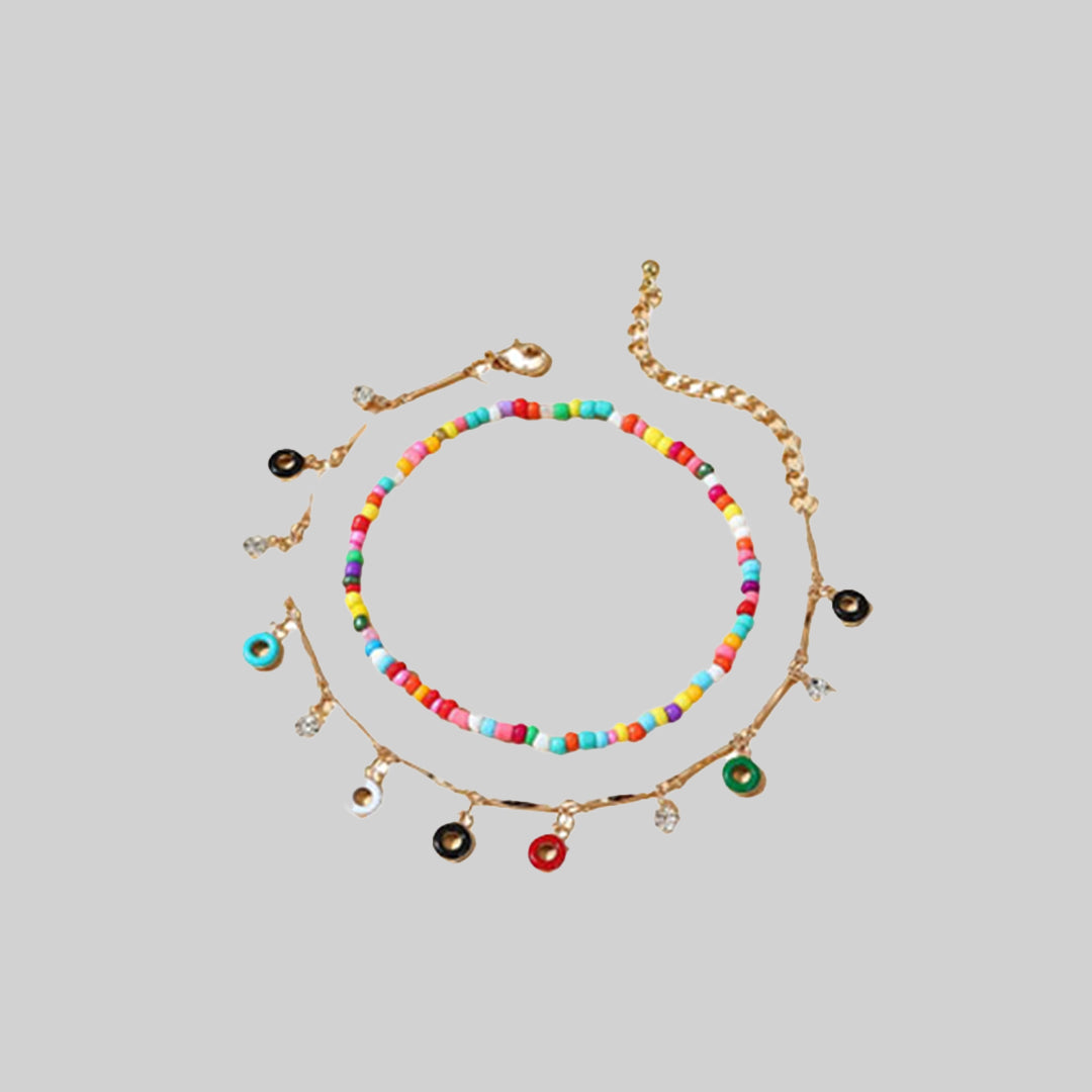 2pcs Round Charm Beaded Anklet