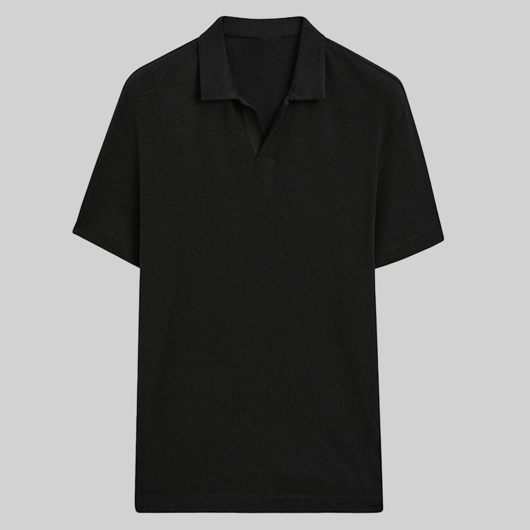 Linen-blend polo shirt / Black