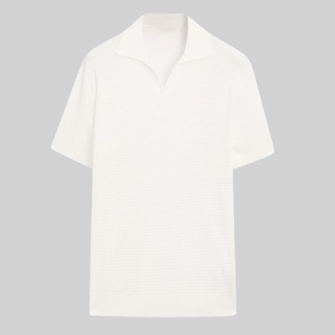 Linen-blend polo shirt / White