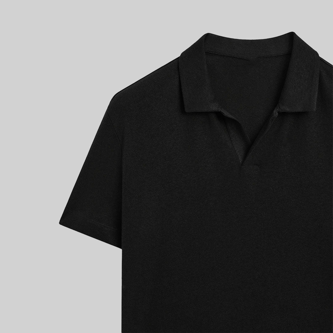 Linen-blend polo shirt / Black