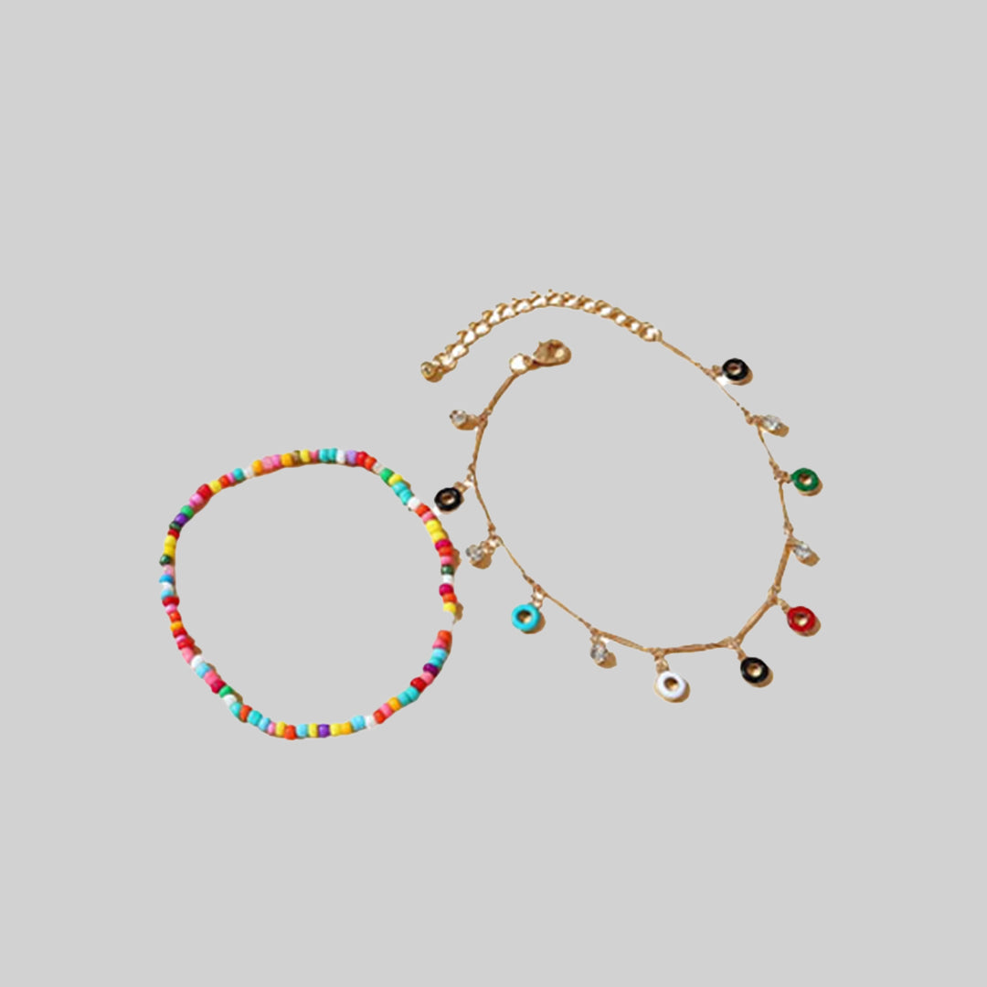 2pcs Round Charm Beaded Anklet
