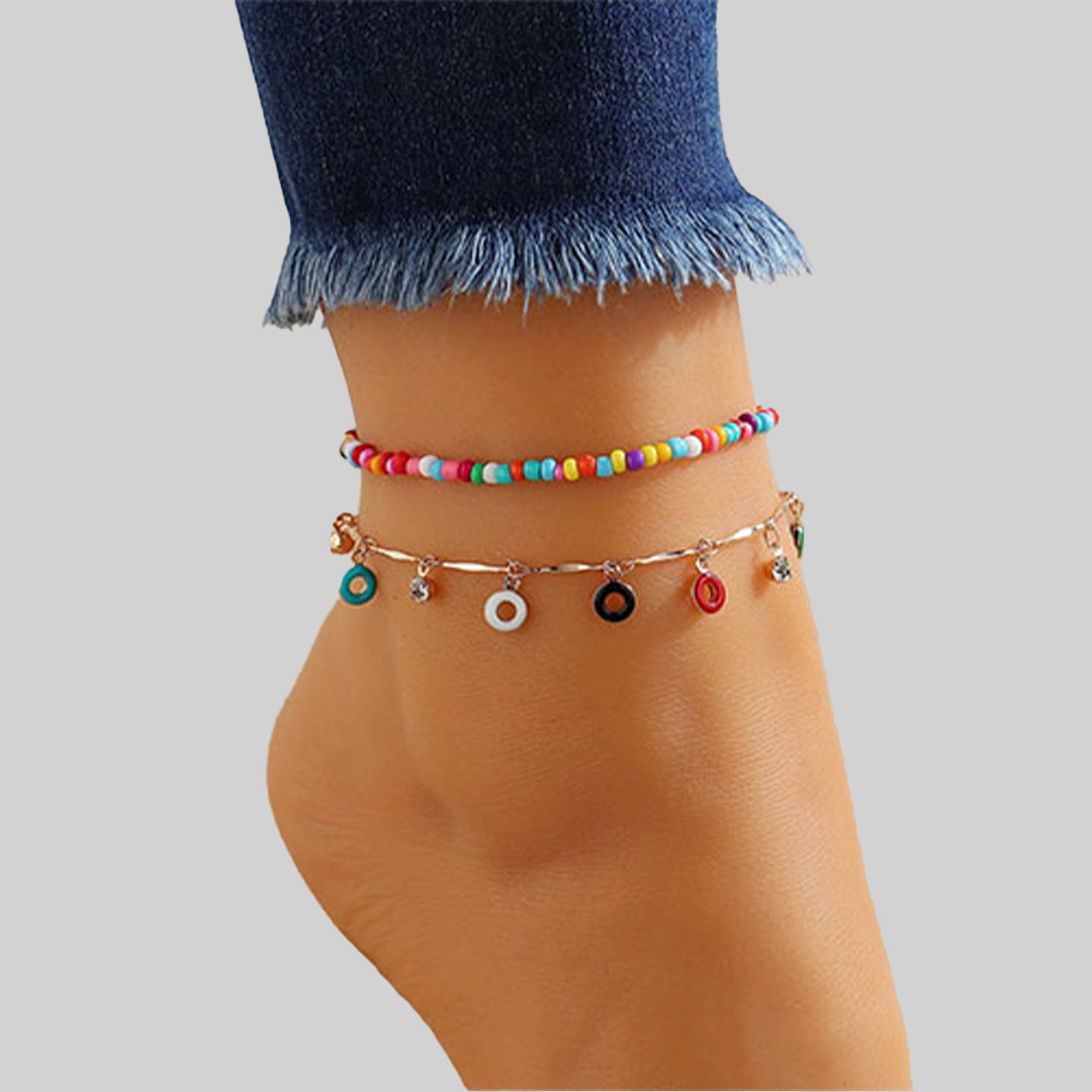 2pcs Round Charm Beaded Anklet