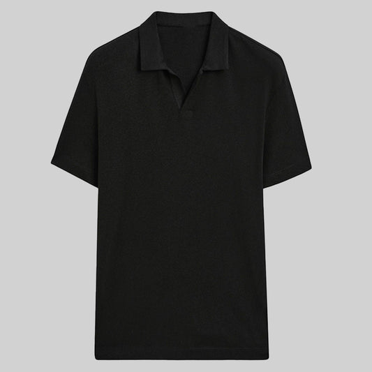 Linen-blend polo shirt / Black