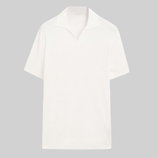 Linen-blend polo shirt / White