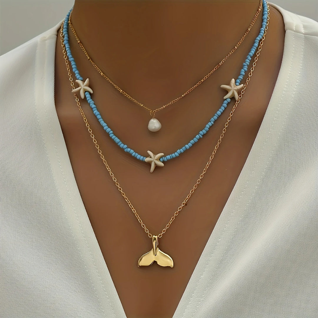 2pcs Starfish & Mermaid Necklaces