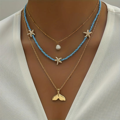 2pcs Starfish & Mermaid Necklaces
