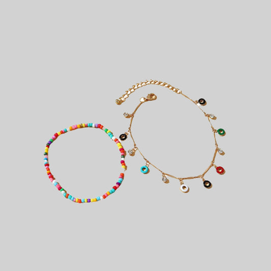 2pcs Round Charm Beaded Anklet